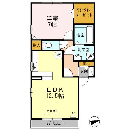 グランディール・シュシュ(1LDK/2階)の間取り写真