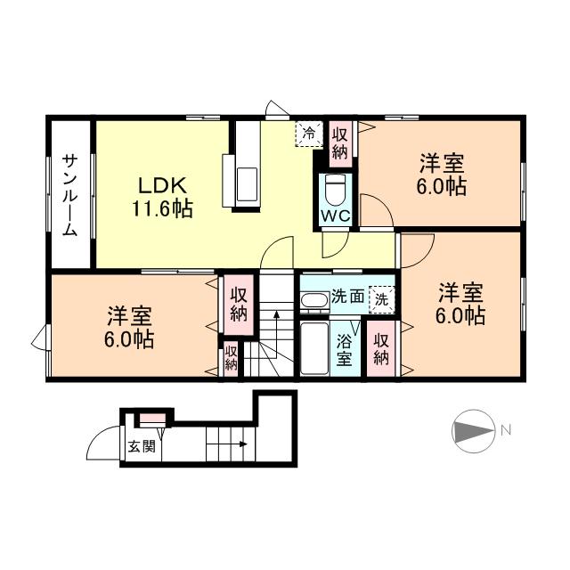 インフィニティC(3LDK/2階)の間取り写真