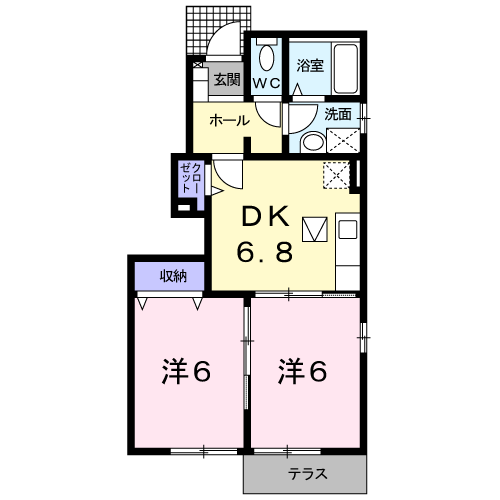 リヴァンスB(2DK/1階)の間取り写真