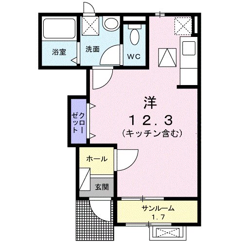 グランMIKI手屋(ワンルーム/1階)の間取り写真