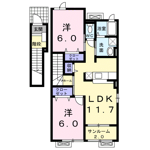 カプリスA(2LDK/2階)の間取り写真