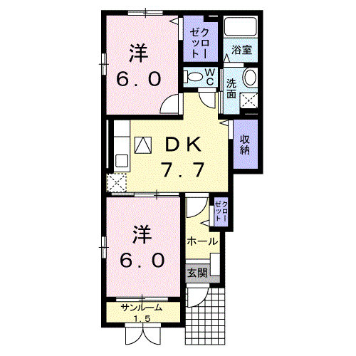 フィオーレ(2DK/1階)の間取り写真