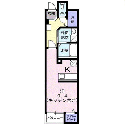 ウエスト・モンターニュA(ワンルーム/1階)の間取り写真