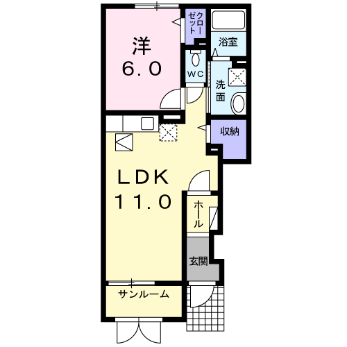フローラ A(1LDK/1階)の間取り写真