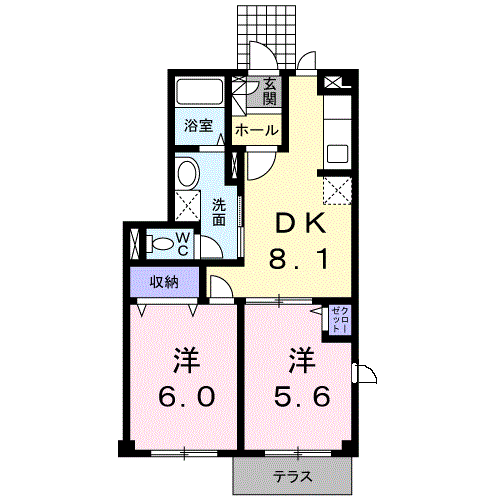 カーサ・グローリー(2DK/1階)の間取り写真