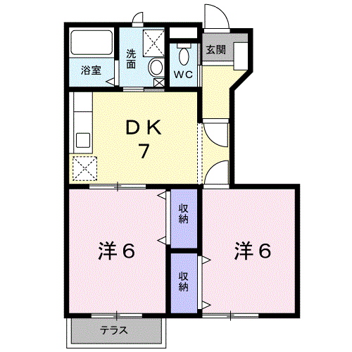 メゾン・アヴェニールA棟(2DK/1階)の間取り写真