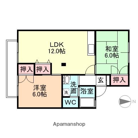 富山県富山市 2階建 築33年(2LDK/1階)の間取り写真