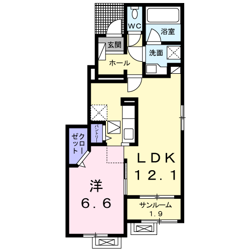 ソフィアD(1LDK/1階)の間取り写真