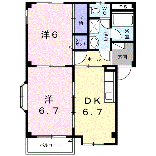 メゾン・アンソレイエⅢ(2DK/2階)の間取り写真