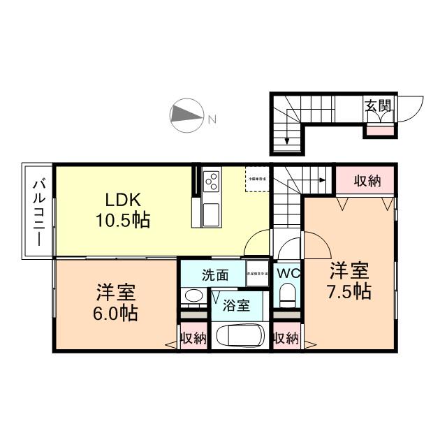 D-ROOM利田A棟(2LDK/2階)の間取り写真