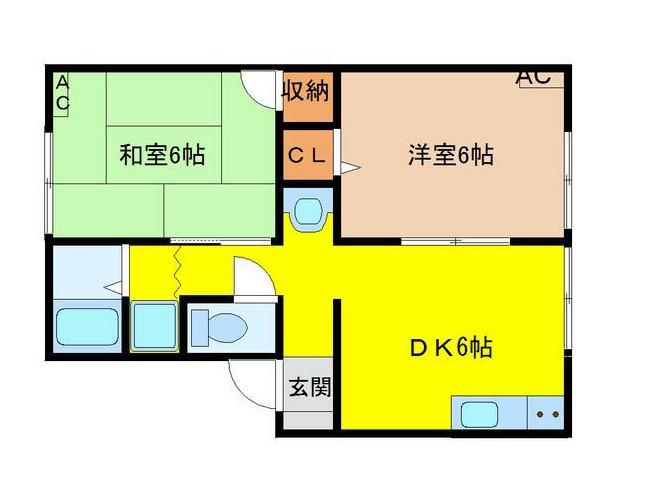 ヴィラ水谷望岳台(2DK/1階)の間取り写真