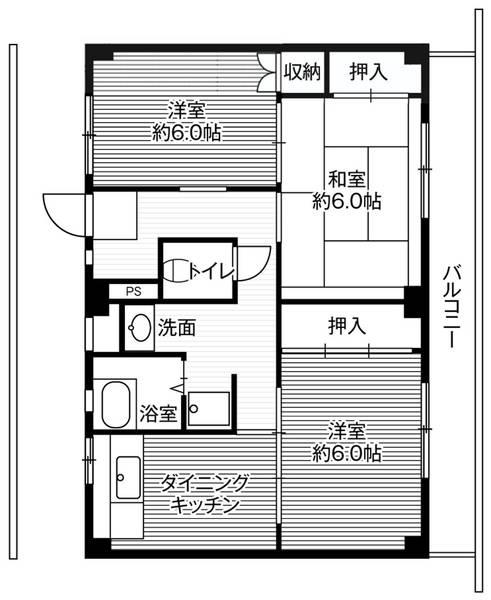 ビレッジハウス太閤山2号棟(3DK/1階)の間取り写真