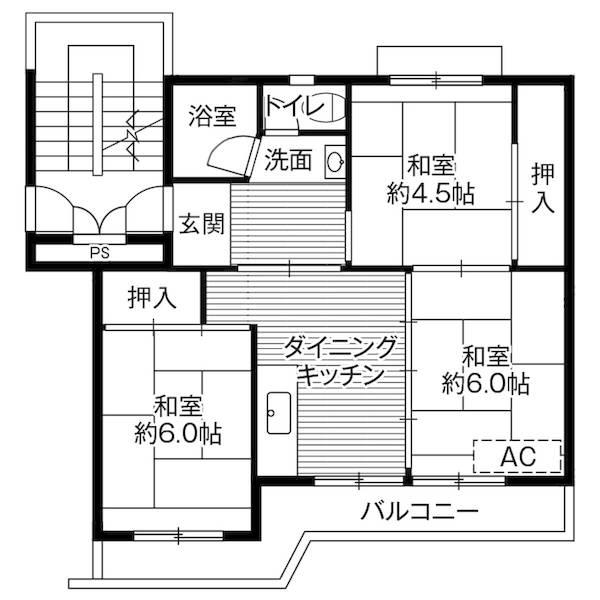 ビレッジハウス宮成2号棟(3DK/2階)の間取り写真