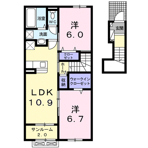ベルファジャーノ(2LDK/2階)の間取り写真
