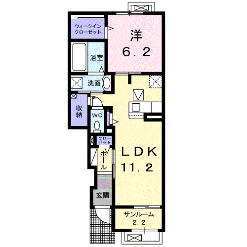 ベルモア向新庄Ⅰ(1LDK/1階)の間取り写真