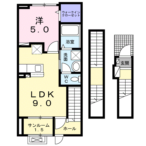 サニー・セーラ(1LDK/3階)の間取り写真