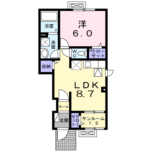 ヴィラノールL(1LDK/1階)の間取り写真