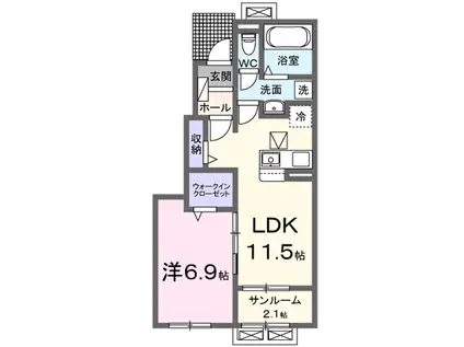 ヒカルサ富山水橋(1LDK/1階)の間取り写真