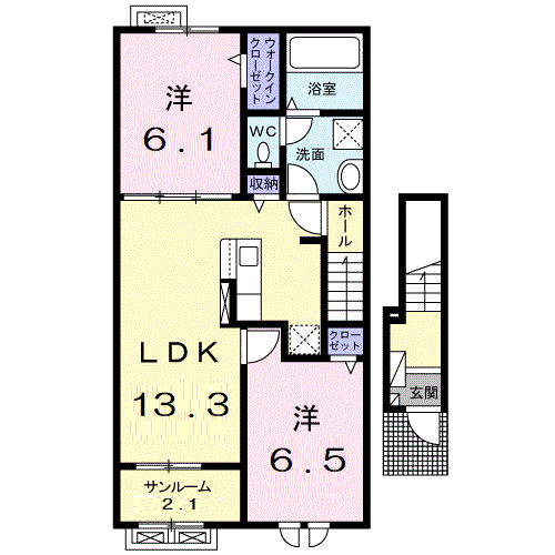 プルミエール手屋Ⅳ(2LDK/2階)の間取り写真