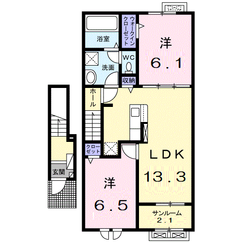 プルミエール手屋Ⅳ(2LDK/2階)の間取り写真