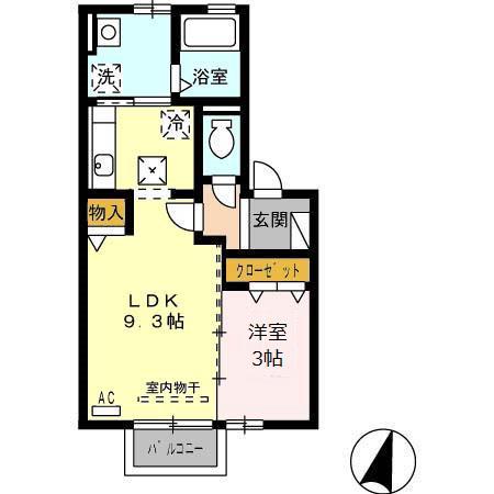 グランモア町村B(1LDK/2階)の間取り写真