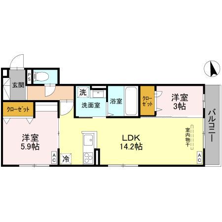 カーサ ファミール(2LDK/2階)の間取り写真