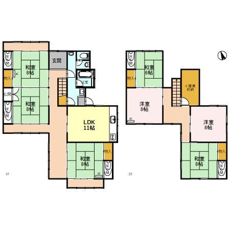 あいの風とやま鉄道 小杉駅(あいの風) 徒歩6分 2階建 築51年(7DK)の間取り写真
