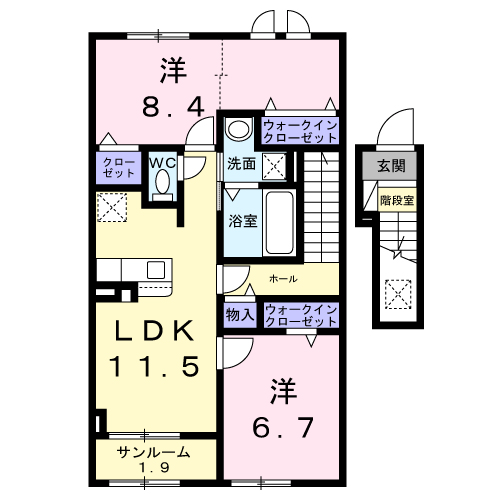スリージェメゾン Ⅱ(2LDK/2階)の間取り写真