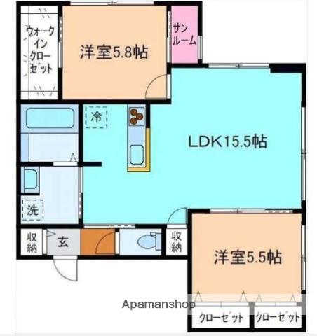 M&Y下冨居(2LDK/2階)の間取り写真