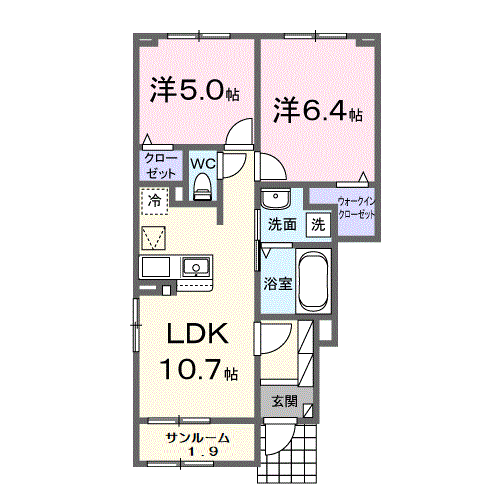リバティ Ⅱ(2LDK/1階)の間取り写真