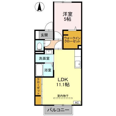 セジュール山室中部 A(1LDK/2階)の間取り写真
