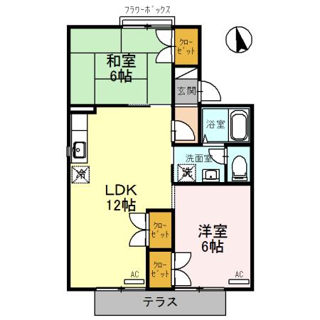 FCハウス A棟(2LDK/1階)の間取り写真