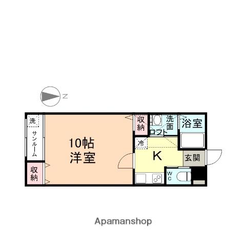 オアシスⅢ(1K/2階)の間取り写真