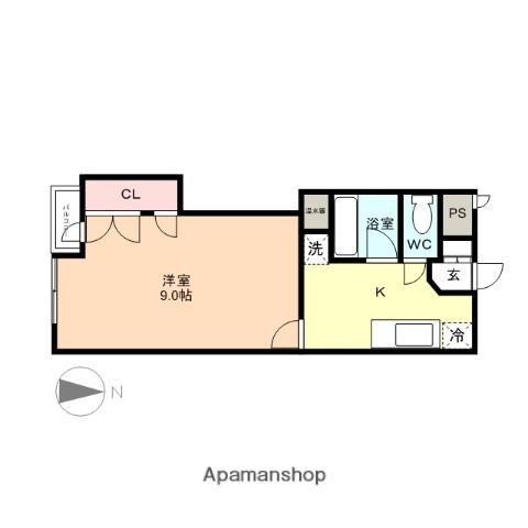 富山県富山市 4階建 築31年(1K/3階)の間取り写真