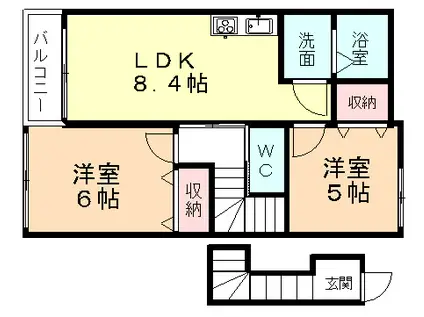 エクセレンスヒルA(2DK/2階)の間取り写真