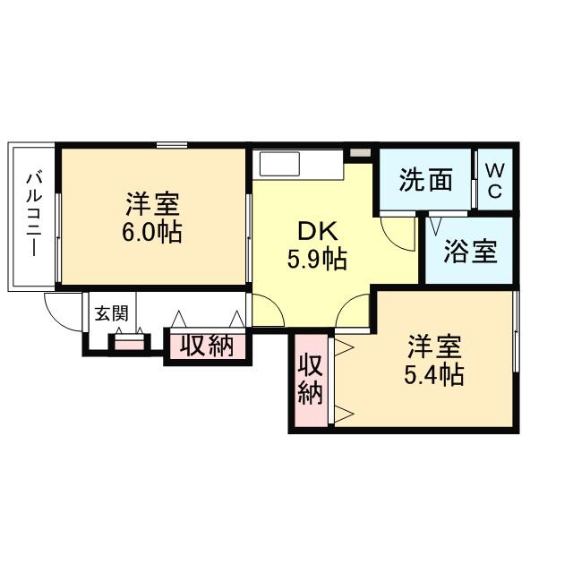 ウィルモアⅡC(2DK/1階)の間取り写真