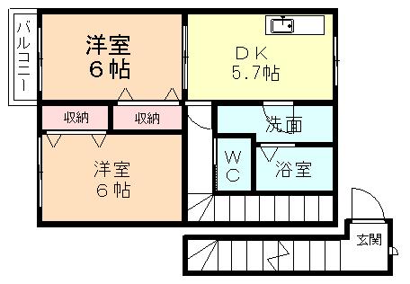 ルビニ41(2DK/2階)の間取り写真