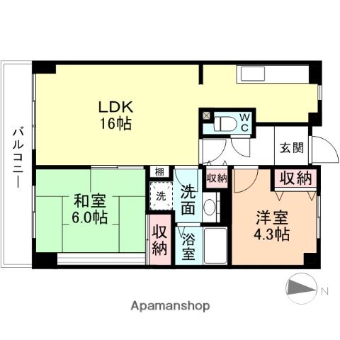 花見橋ハイツ(2LDK/9階)の間取り写真