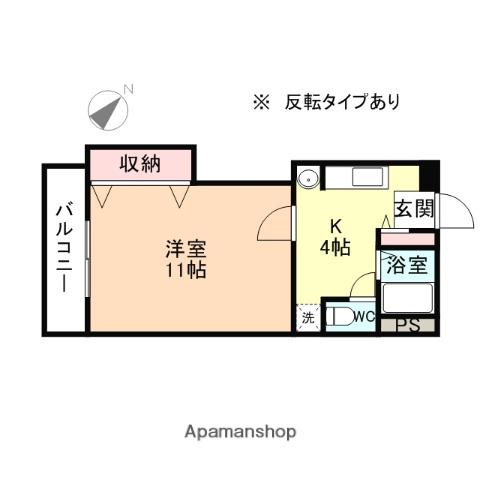 クロスシャローズTOA(1DK/2階)の間取り写真