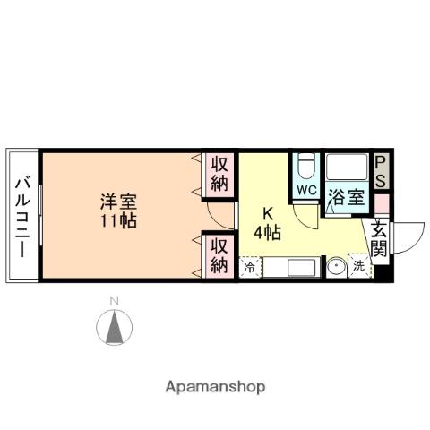 クロスシャローズTOA(1DK/3階)の間取り写真