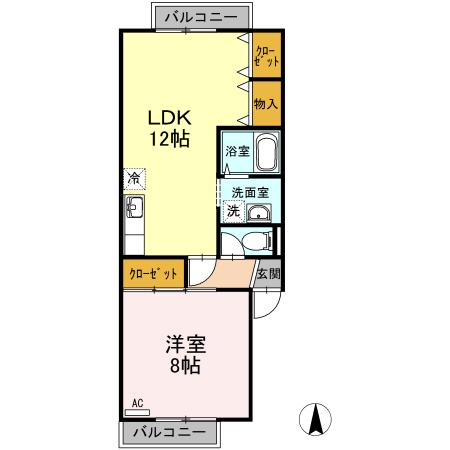 MEGUハイツ(1LDK/2階)の間取り写真