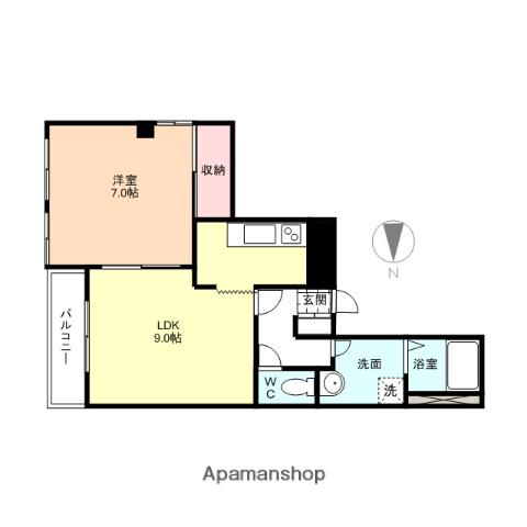 ベルトピア富山5B棟(1LDK/9階)の間取り写真