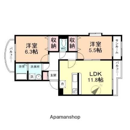 グランシェール(2LDK/2階)の間取り写真