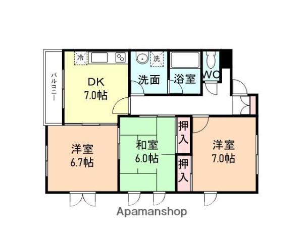 グリーンヴィラ黒瀬(3DK/3階)の間取り写真