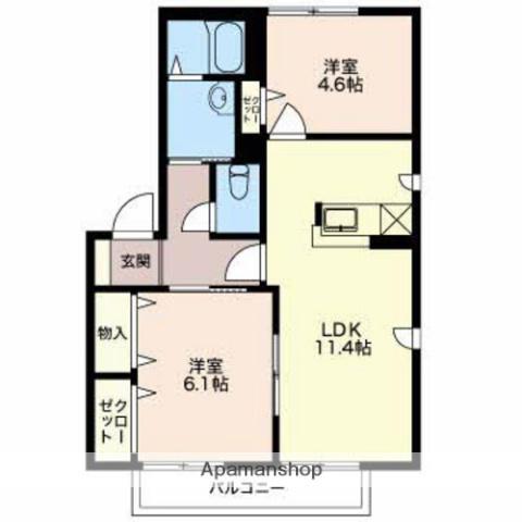 リアンデュール D棟(2LDK/2階)の間取り写真