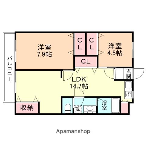 パークリージェント堀川(2LDK/2階)の間取り写真