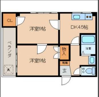 ファミリオ長柄(2DK/3階)の間取り写真