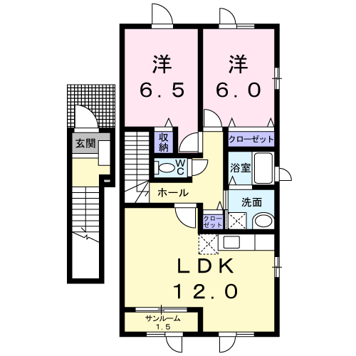 サン プロミネンスA(2LDK/2階)の間取り写真