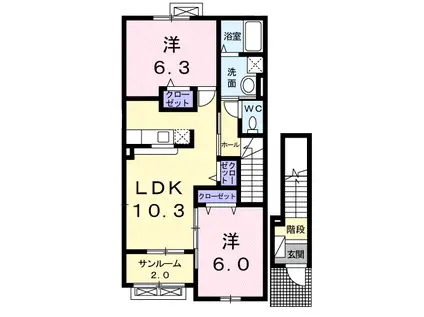 ウィスタリア(2LDK/2階)の間取り写真