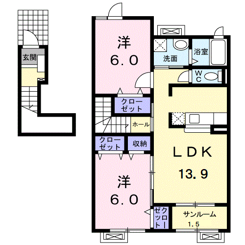 クロシェットⅡ(2LDK/2階)の間取り写真